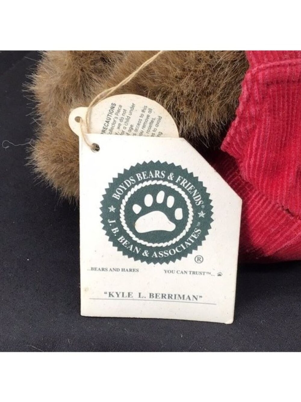 Boyds Bears & Friends Kyle L. Berriman Plush Bear In Red Corduroy Overalls 12" H - Picture 3 of 7